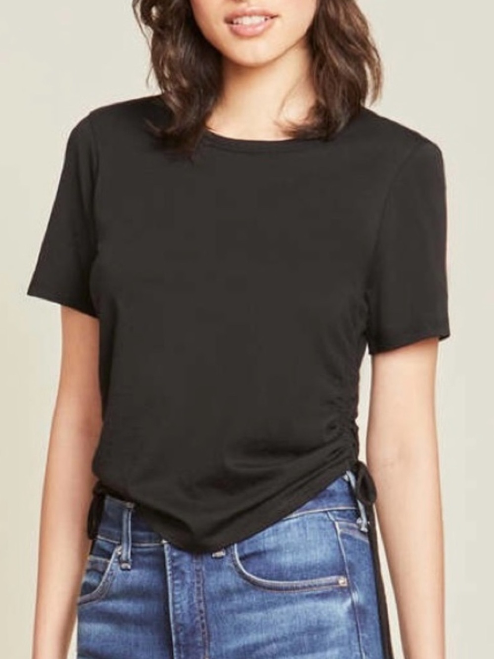 Veronica Beard Tazi Black Ruched Side T-Shirt